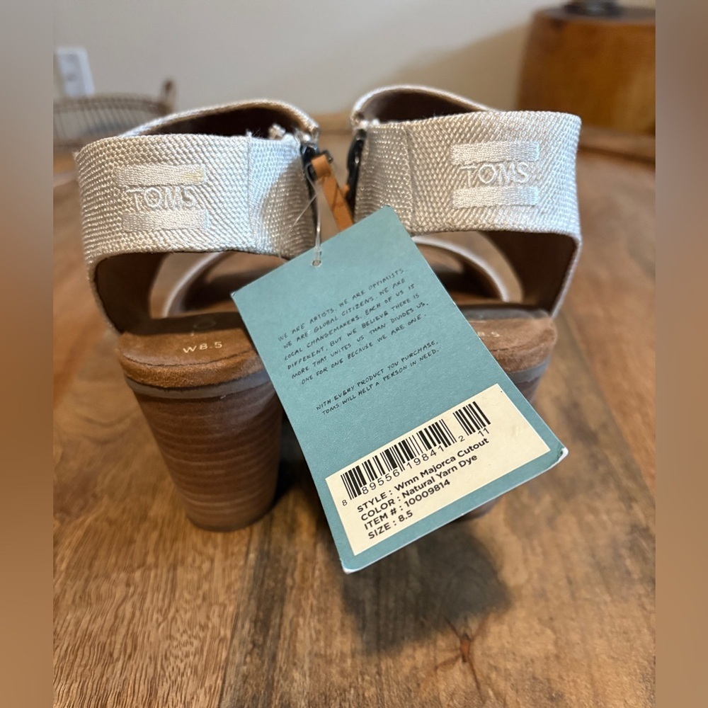 NWT Toms Womens Majorca Cutout Sandals Open Toe Zip Up Natural Yarn Dye Size 8.5 - Picture 5 of 9